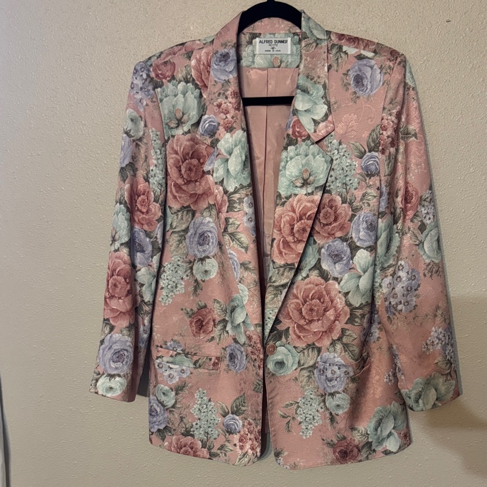Alfred Dunner Floral Blazer in Pink and Green